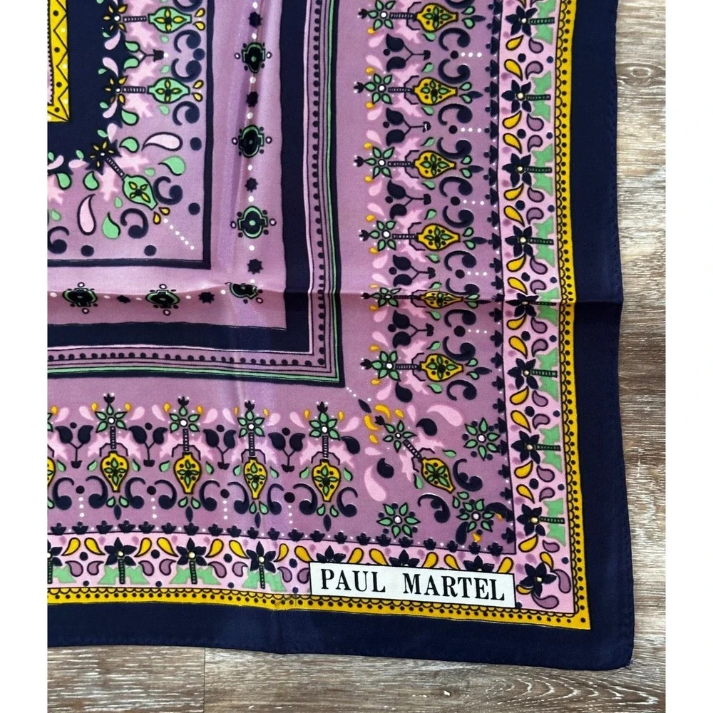 Vtg Paul Martel Scarf Set Purple Green Geometric Floral Boho MCM Square 26x26
